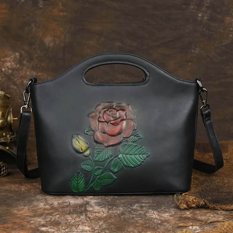 

Johnature Genuine Leather Large Capacity Women Bag 2023 New Retro Embossed Handbag Cowhide Shoulder & Crossbody Bags