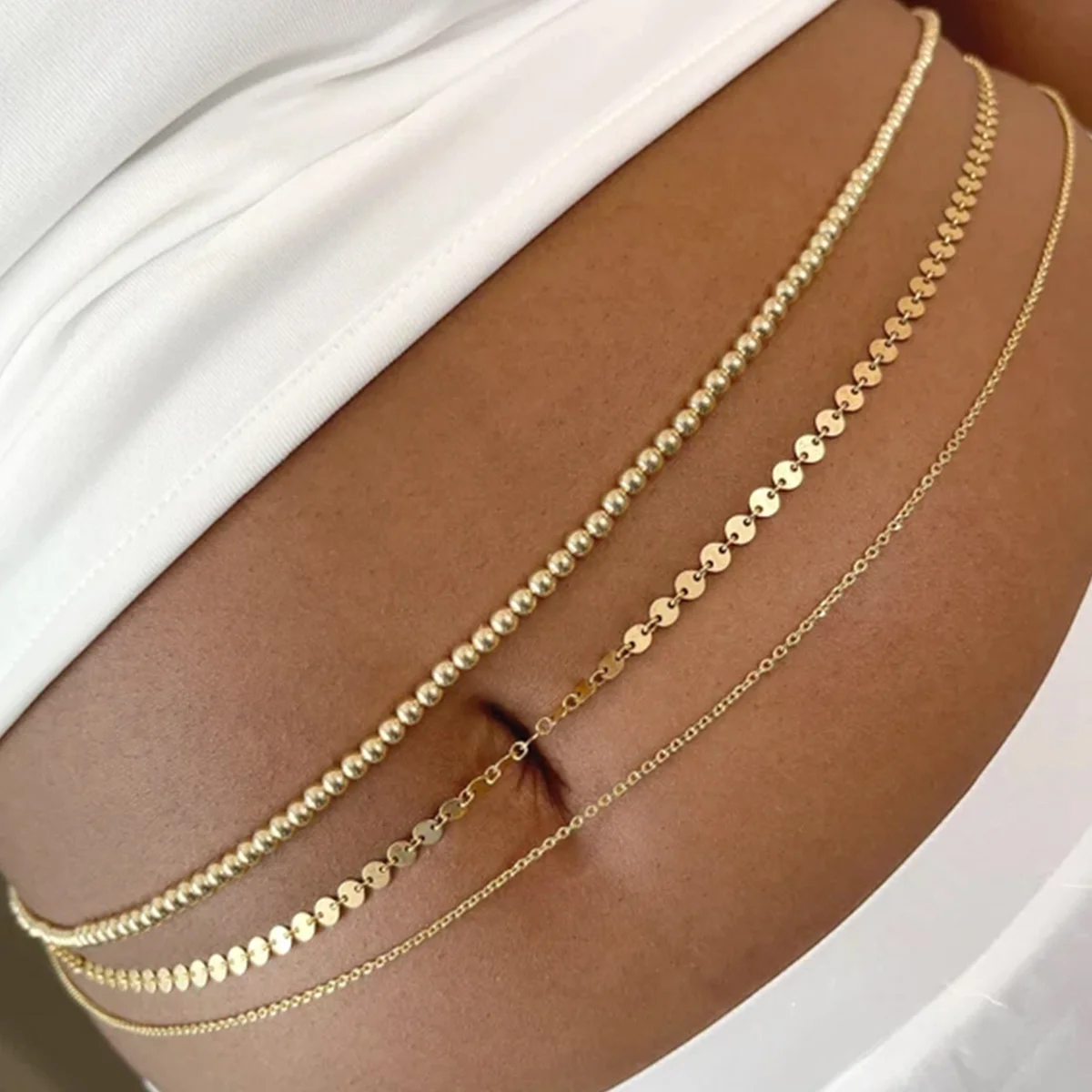 

for Women Body Jewelry Fashion Sexy Metal Sequin Chain Waist Chain Beach Simple Geometric Ball Body Chain Sexy
