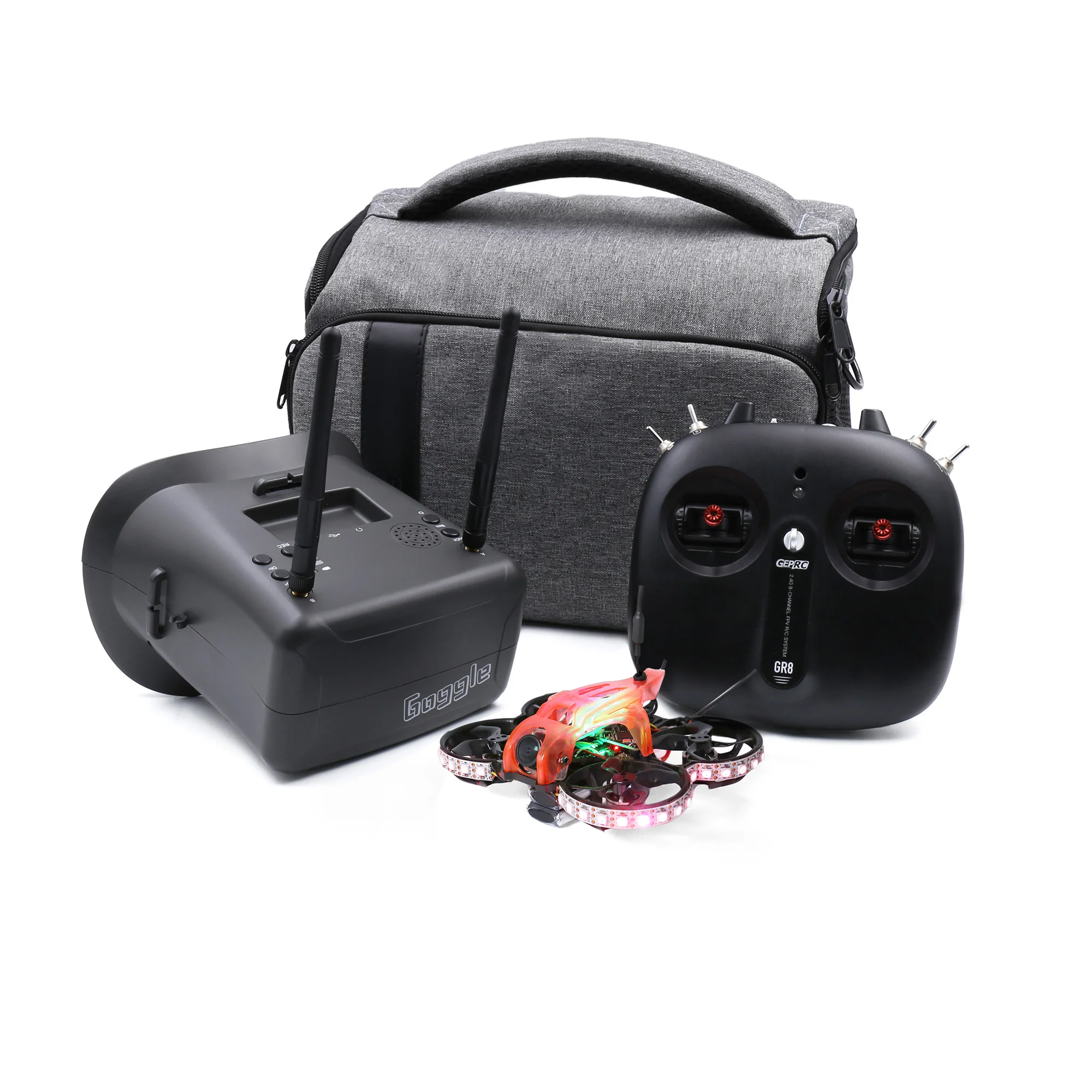 

GEPRC TinyGO LED FPV Whoop RTF GEP-12A-F4 200mW Runcam Nano2 GR1102 10000KV 79mm Drone GR8 Remote Controller 4.3inch Goggles