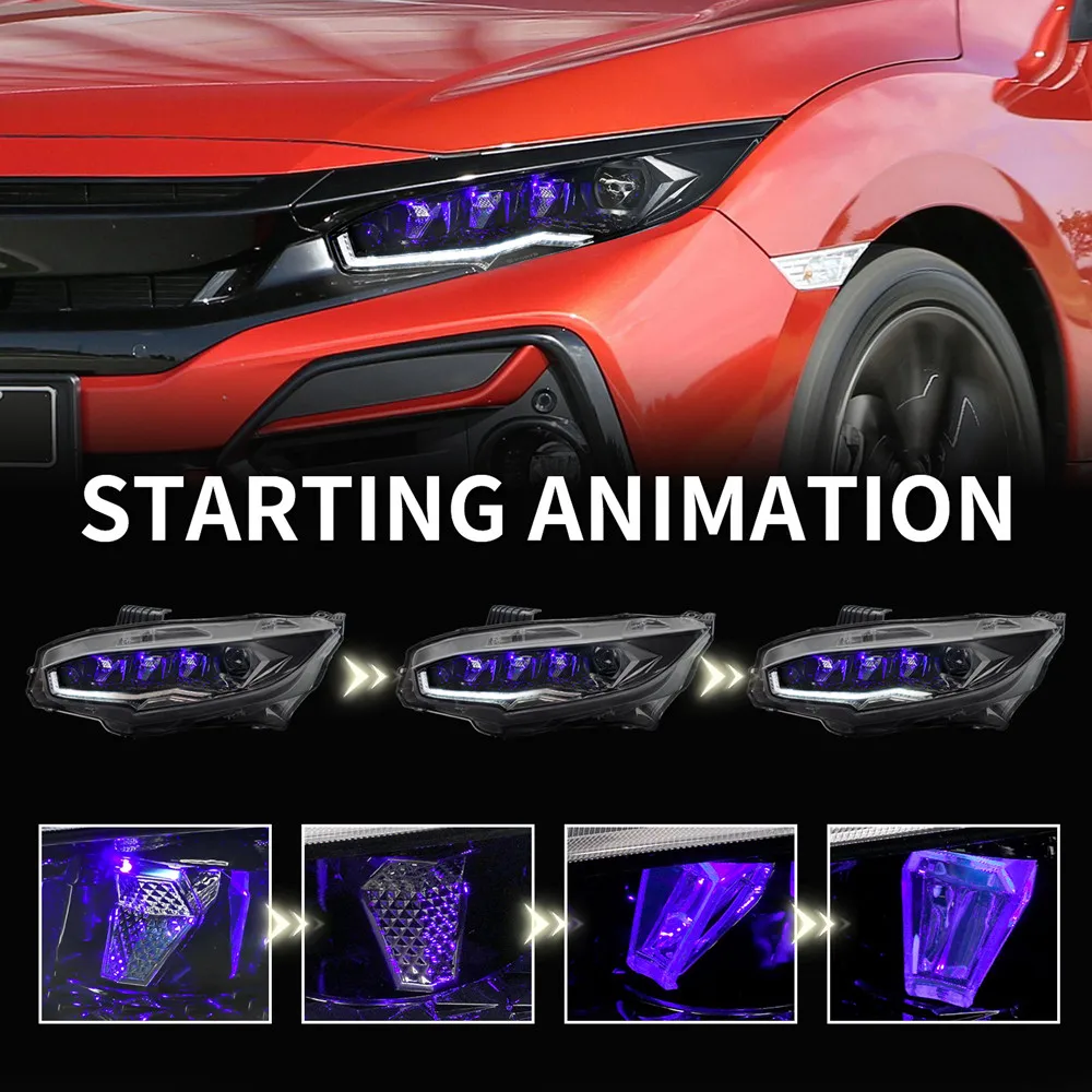 

Auto LED Lighting Headlight Crystal Star Diamond Design For Civic 10th 3/2 Hatchback FK7 FK8 FK1 FK4 16-21 DRL Car Front Light