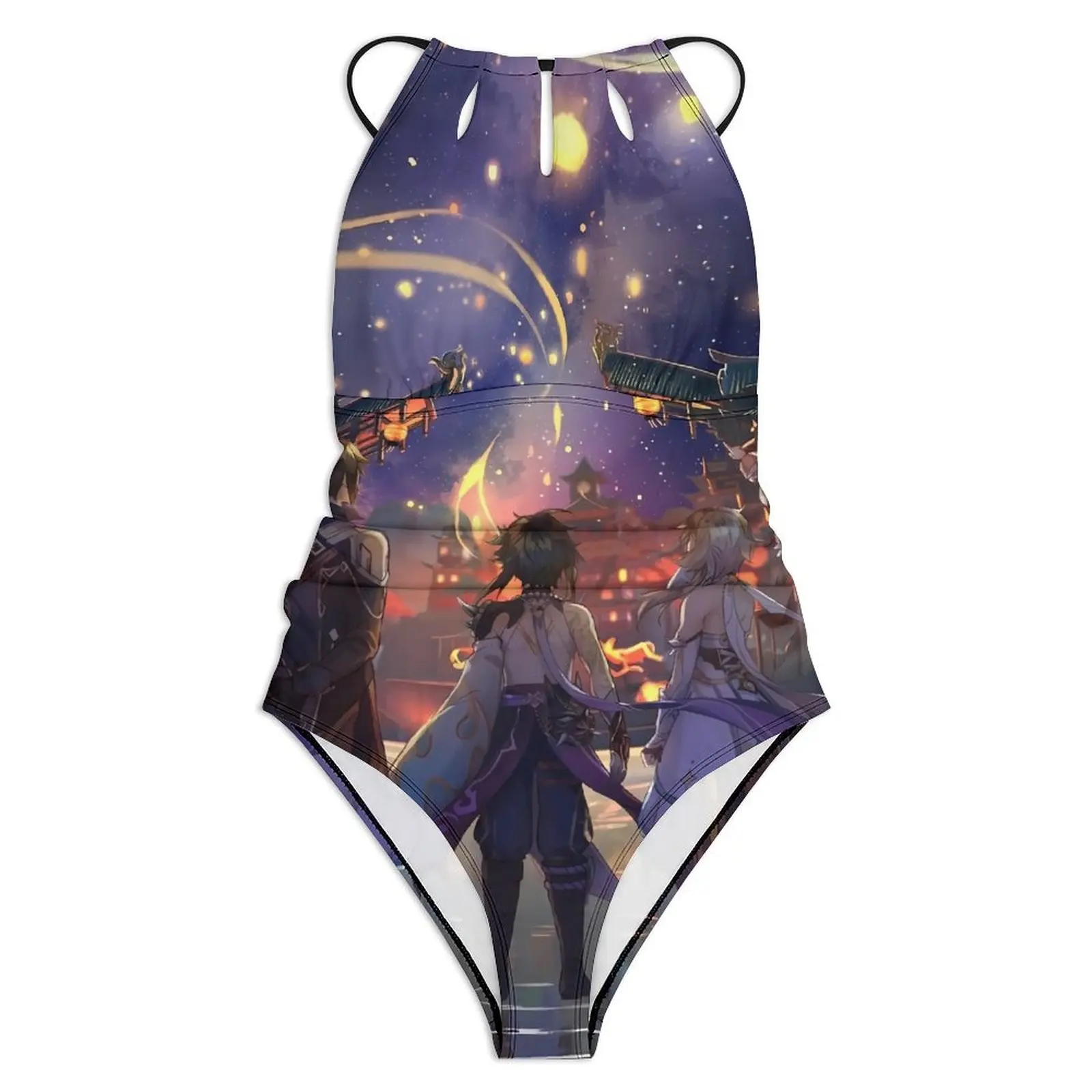 Женский слитный купальник с чашками пуш-ап и лямкой на шее