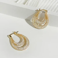 perisbox luxury sparkly pave zirconia double row huggie earrings for women trendy full cz stones brass oval hoop earring