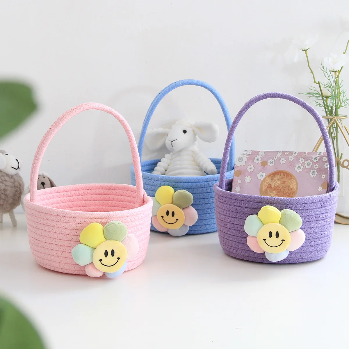 

Multifunctional Storage Basket Cartoon Cute Desktop Child Toys Cosmetics Organization Box Cotton Rope Snacks Sundries Container