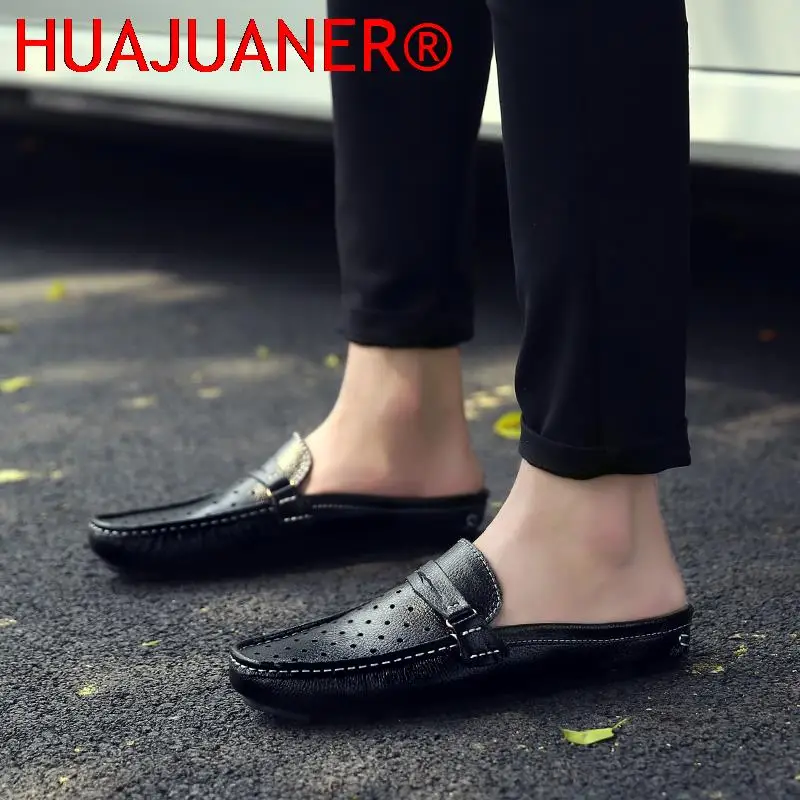 

Мокасины мужские из натуральной кожи, Перфорированные дышащие, повседневные туфли, полуботинки, дизайнерские тапочки для ленивых, летняя обувь