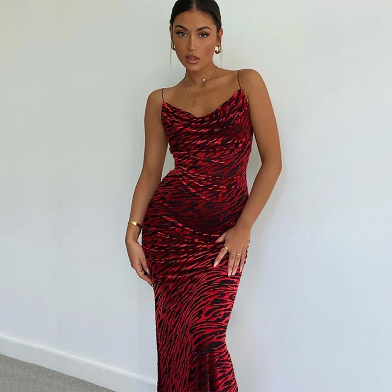 

Women's 202 New Winter Fashion Printed Slings With Long-term Slim Dress