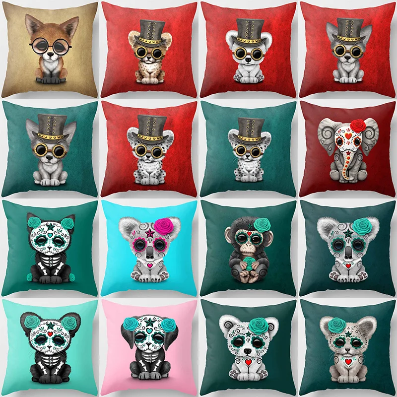

Cartoon Animal MakeupPattern Pillow Covers Short Plush High Quality Square Thick Pillow Case Covers
