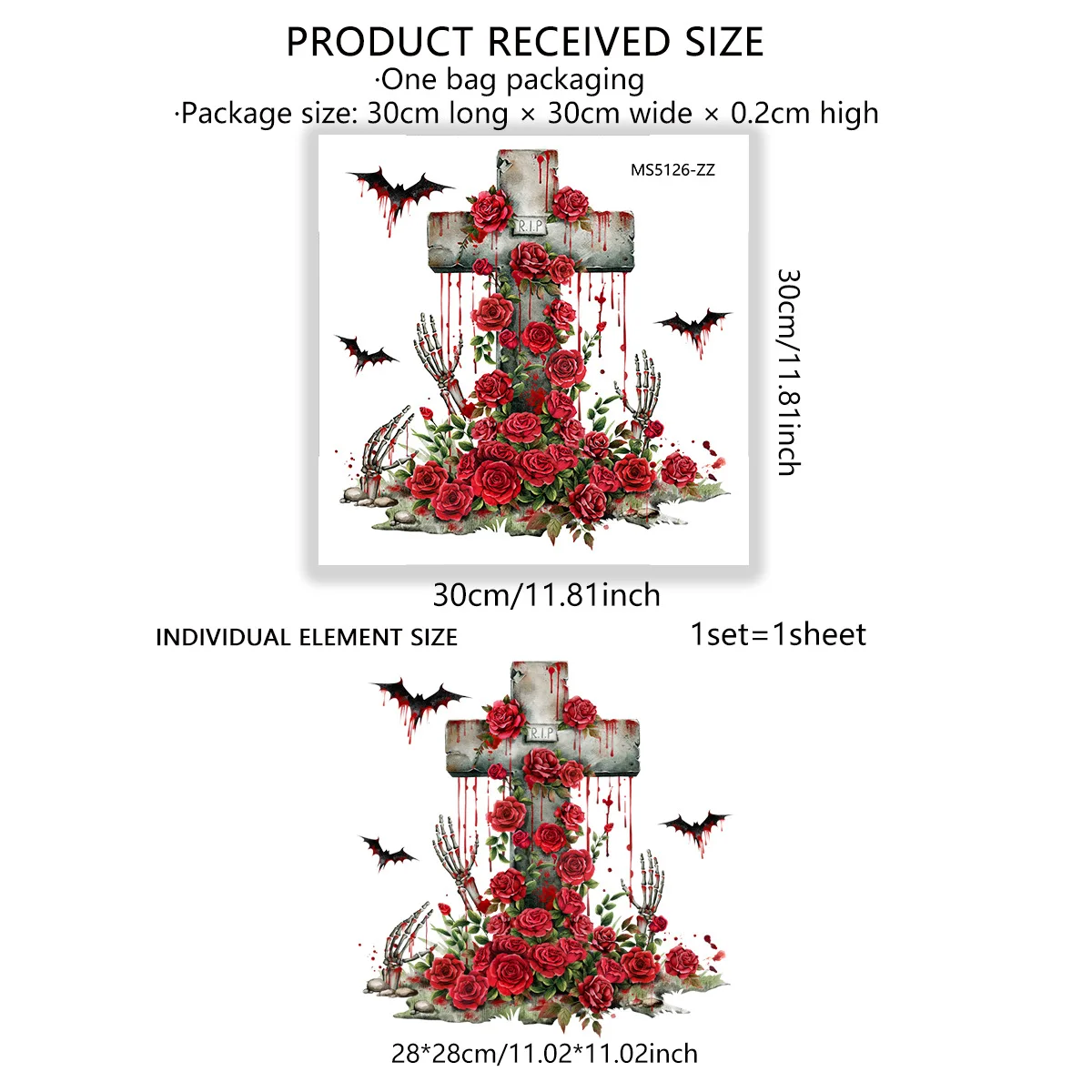 Наклейка на окно Красная роза с надписью летучая мышь