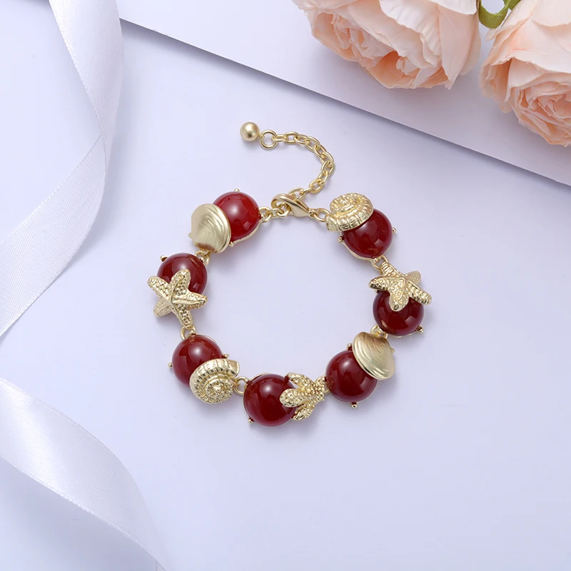 Браслет GrayBirds в романтическом стиле с морскими звездами бирюзовый и агат лучший