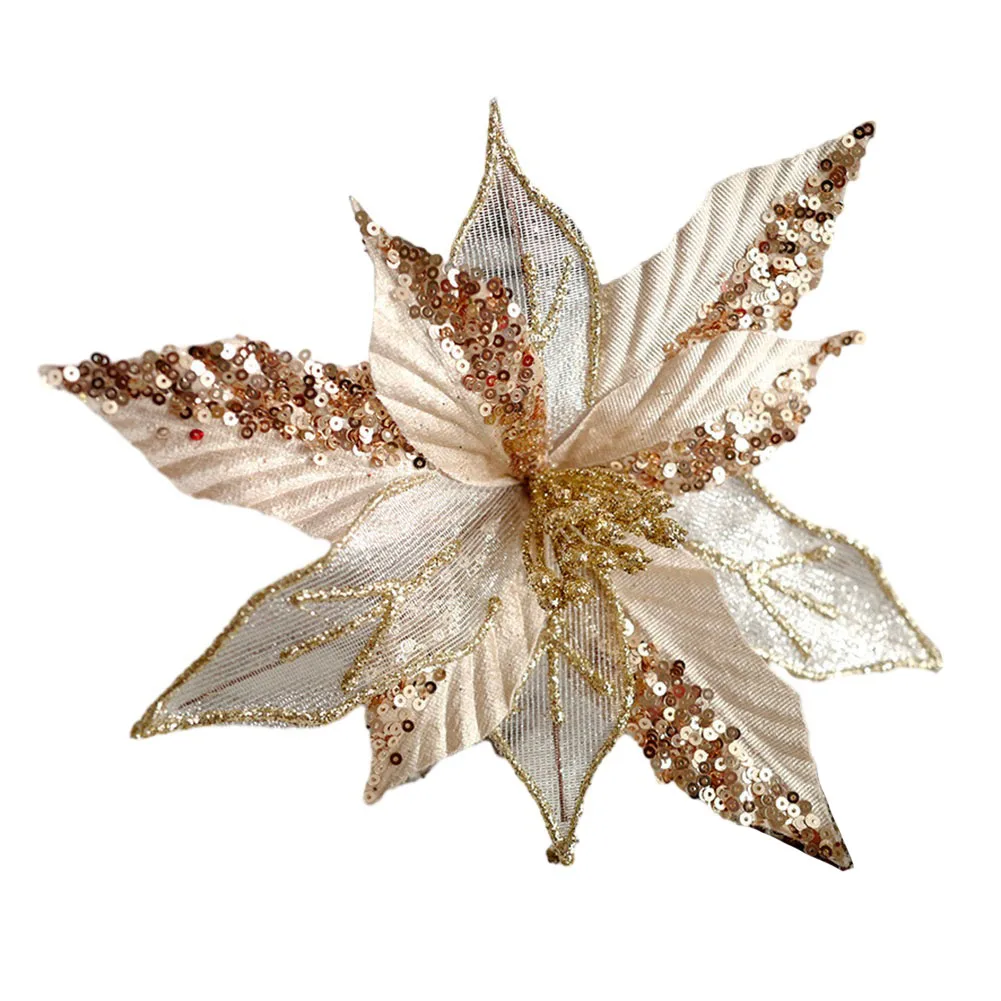 Праздничное и яркое рождественское украшение с блестящим цветком пуансеттии