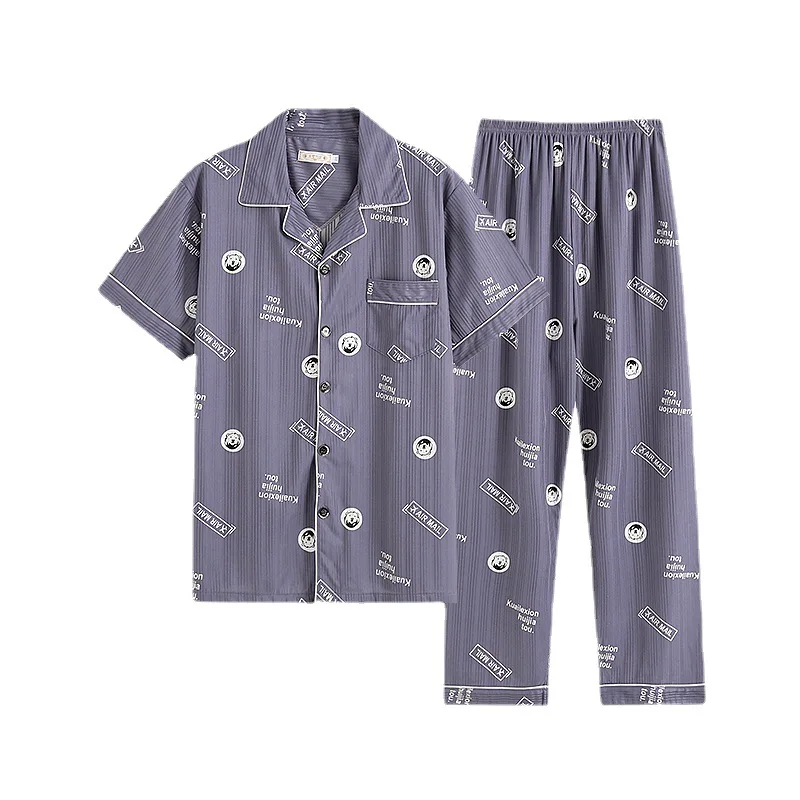 Men's Pajamas Summer Short Sleeve Pants Cardigan Pajamas Loose Large Home Clothes Two-piece Suit