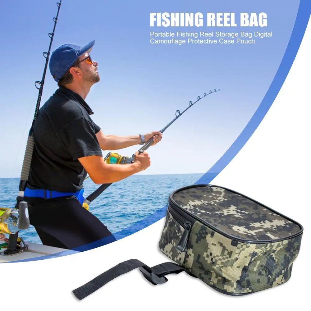

Digital Camouflage Portable Fishing Reel Bag Protective Case Army Green Digital Camouflage Fishing Tool Accessories