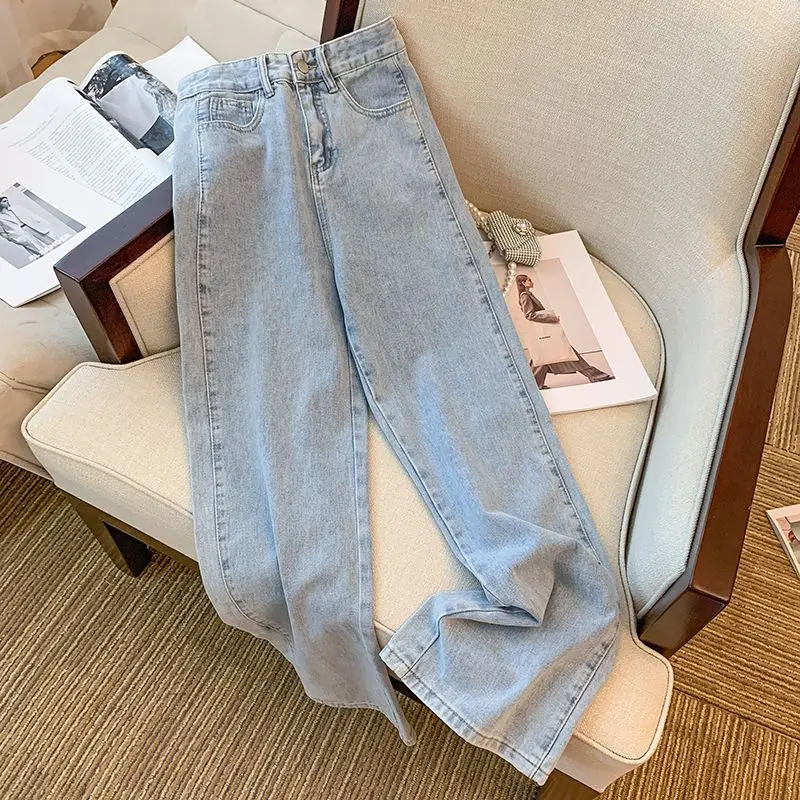 ICCLEK/ 2023 Spring New High Waist Straight Leg Jeans Woman Simple Style Casual Denim Pants Ladies Loose Streetwear Jeans