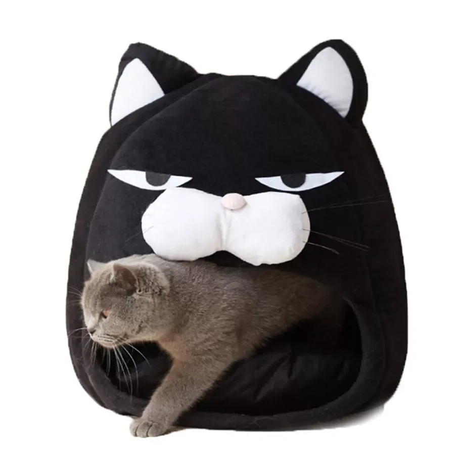 

2023 Foldable Cat House Soft Pet Nest With Cushion Cute Cartoon House for Cats Dogs Warm Puppy Kennel Kitten Cave Mat Cat Access