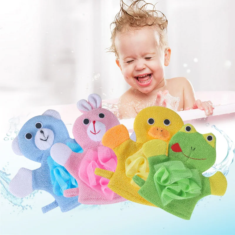 Детские перчатки для ванны для малышей, Мультяшные животные, искусственная Мочалка для купания, Детская мойка для мытья душа и массажа
