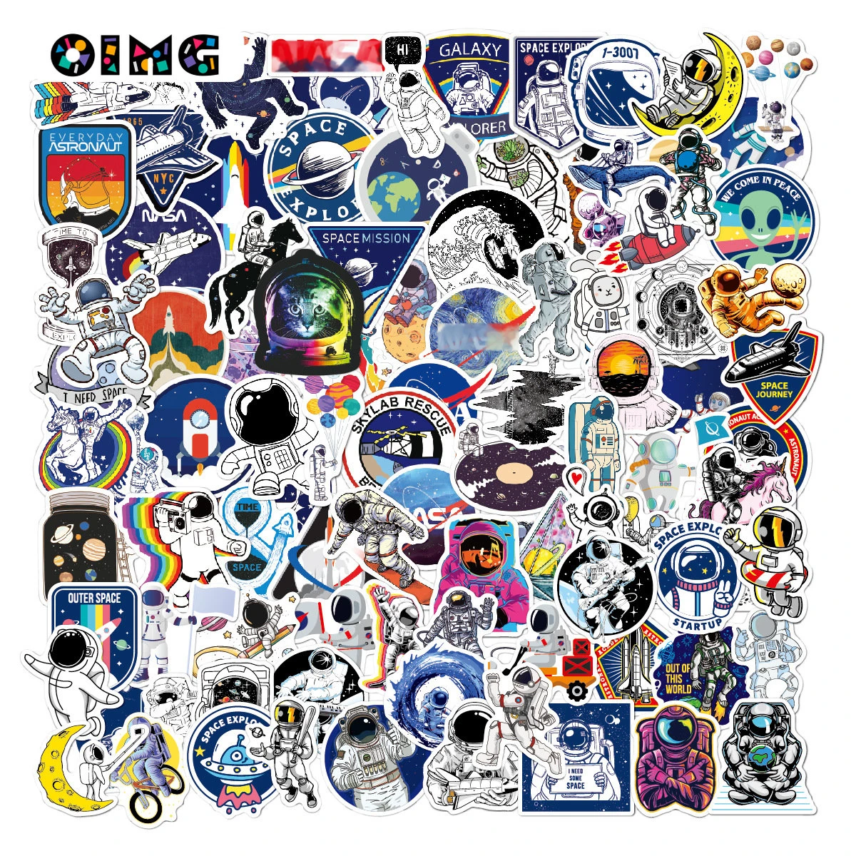 OIMG 100PCS Astronaut Cartoon Doodles Stickers For Luggage Computer Cell Phone Waterproof Removable Spaceman Stickers