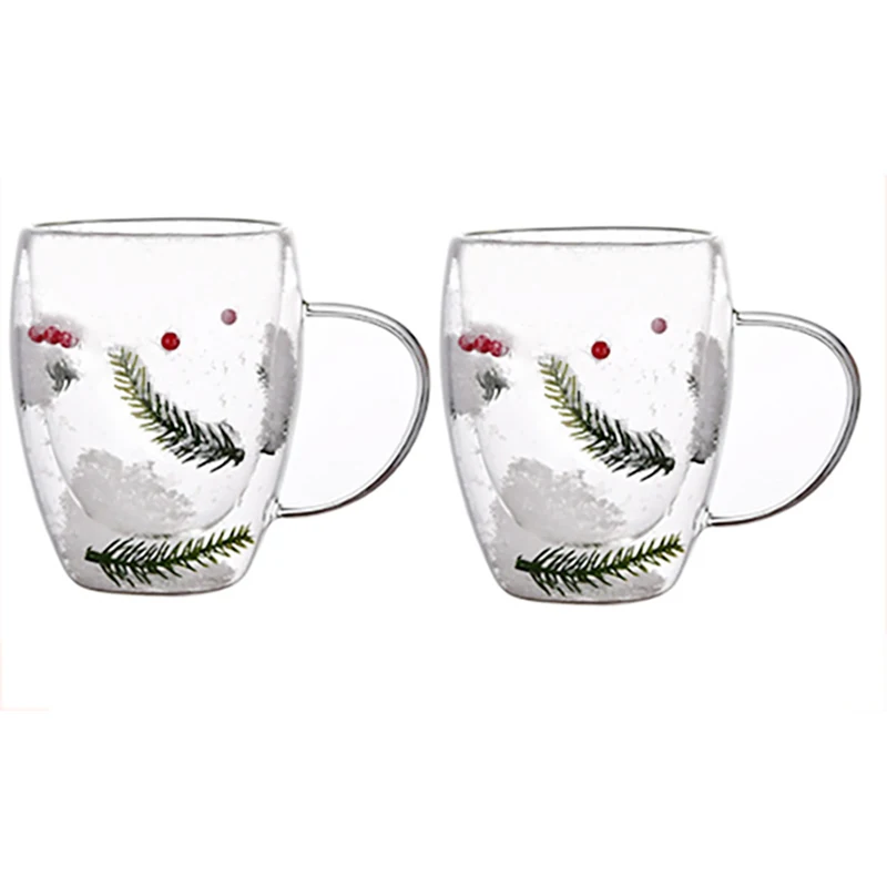 250/350 мл 1/2 шт., рождественская елка и снег, прозрачная стеклянная чашка с двойными стенками, термостойкая кружка для кофе, молока, чашка для чая, эспрессо, подарки