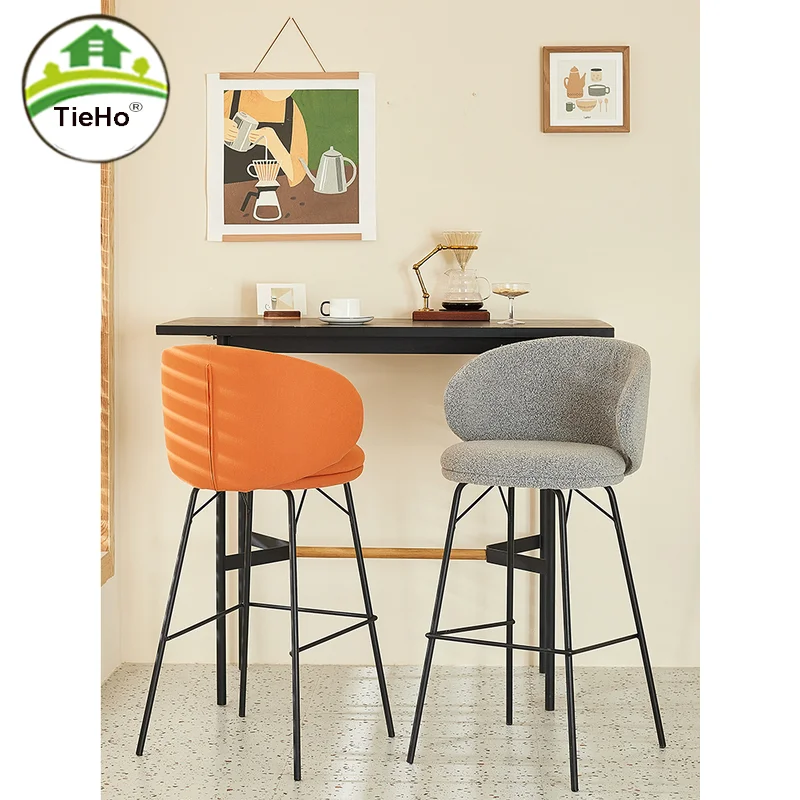 Скандинавский высокий барный стул для дома, железная бархатная обеденная стул с кольцом для гостиной, простая мебель для дома и кухни