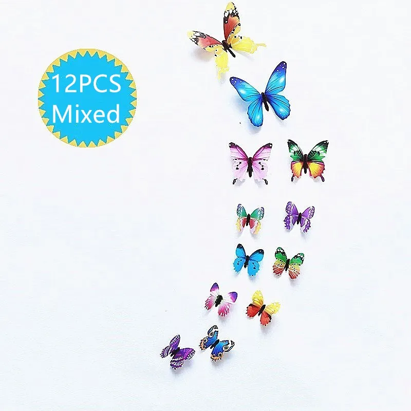 

12Pcs Butterflies Wall Sticker Decals Stickers on The Wall New Year Home Decorations 3D Butterfly PVC Wallpaper for Living Room