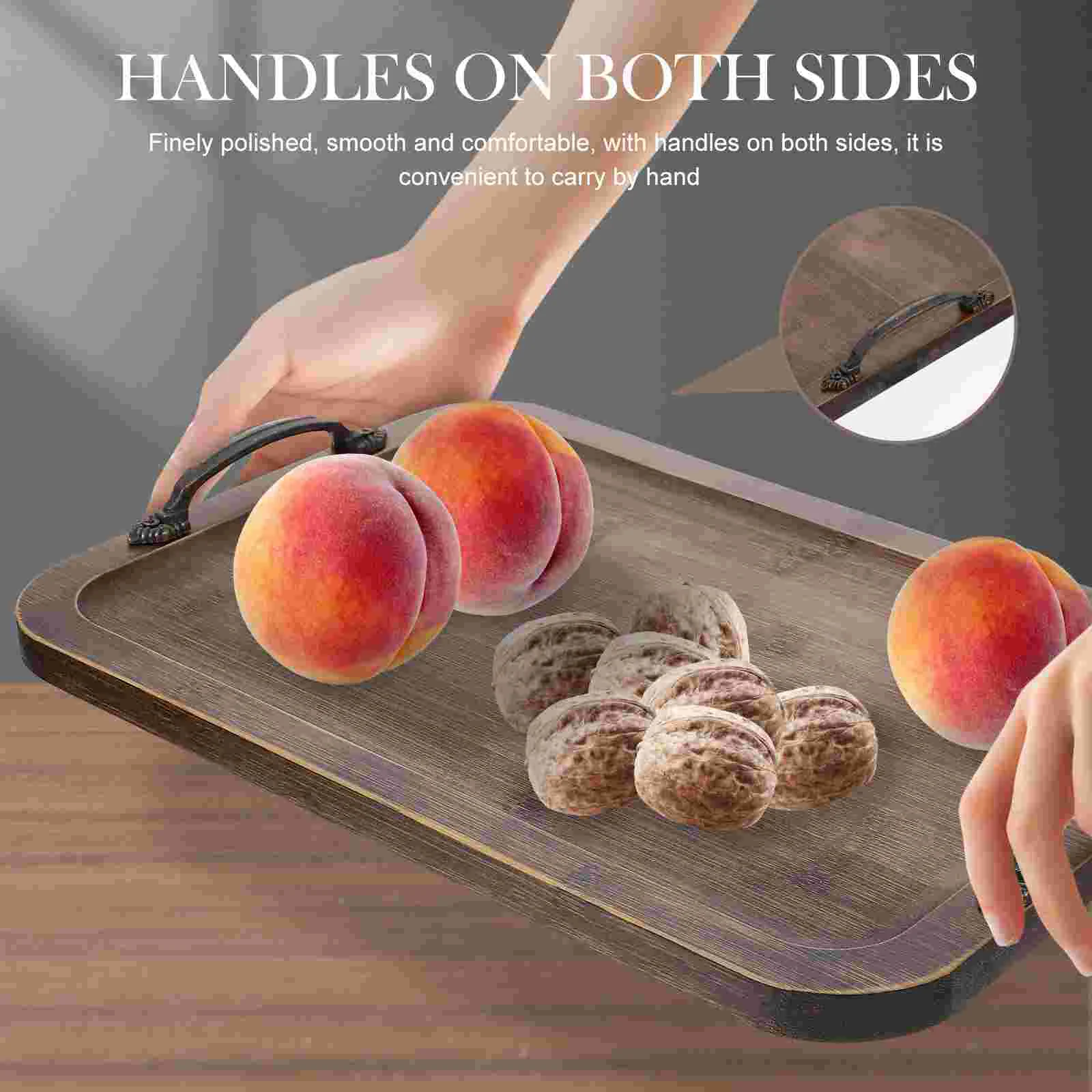 Bamboo Serving Tray with Metal Handle Household Storage Durable Handles |