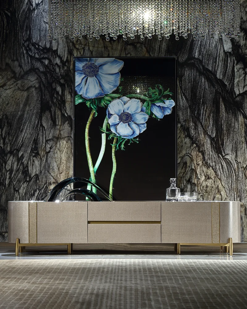 

Villa Household Living Room Cabinet Italian Light and Luxury Solid Wood TV Cabinet Living Room Floor Cabinet Furniture