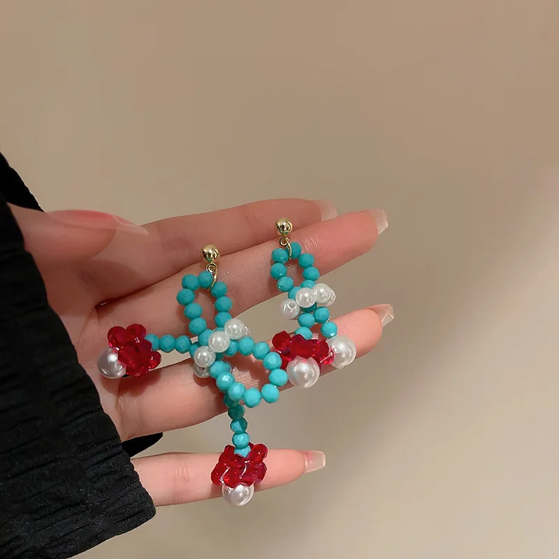 

2022 South Korea New Crystal Bowknot Flower Earrings For Women Elegant Pearl Tassel Studs Earrings Daily Collocation Jewelry