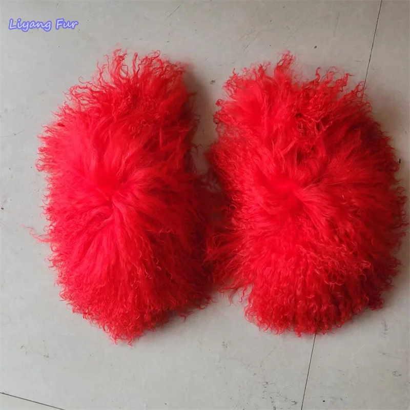 

Wholesale Luxury Custom Color Indoor Outdoor Sheep Fur Slippers Mongolian Sheepskin Fur slides