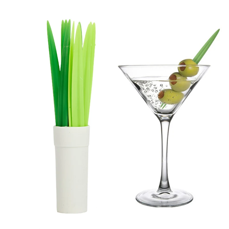 

10 Pcs Cocktail Picks Wine Stick Bar Bamboo Leaf Design Fruit Pick Fork Dessert Stick Party Decor