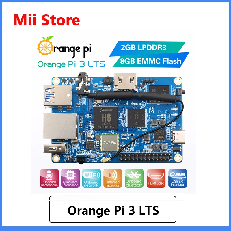 

NEW Orange Pi 3 LTS 2G8G EMMC with HDMI+WIFI+BT5.0, AllWinner H6 SoC,Open Source Board Computer,Run Android 9.0/ Ubuntu/ Debian