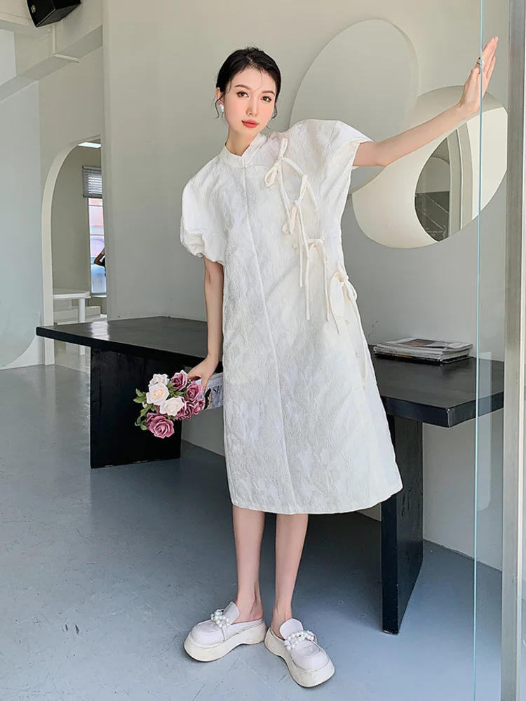 Женское платье с воротником-стойкой GVUW однотонное Бандажное до середины икры