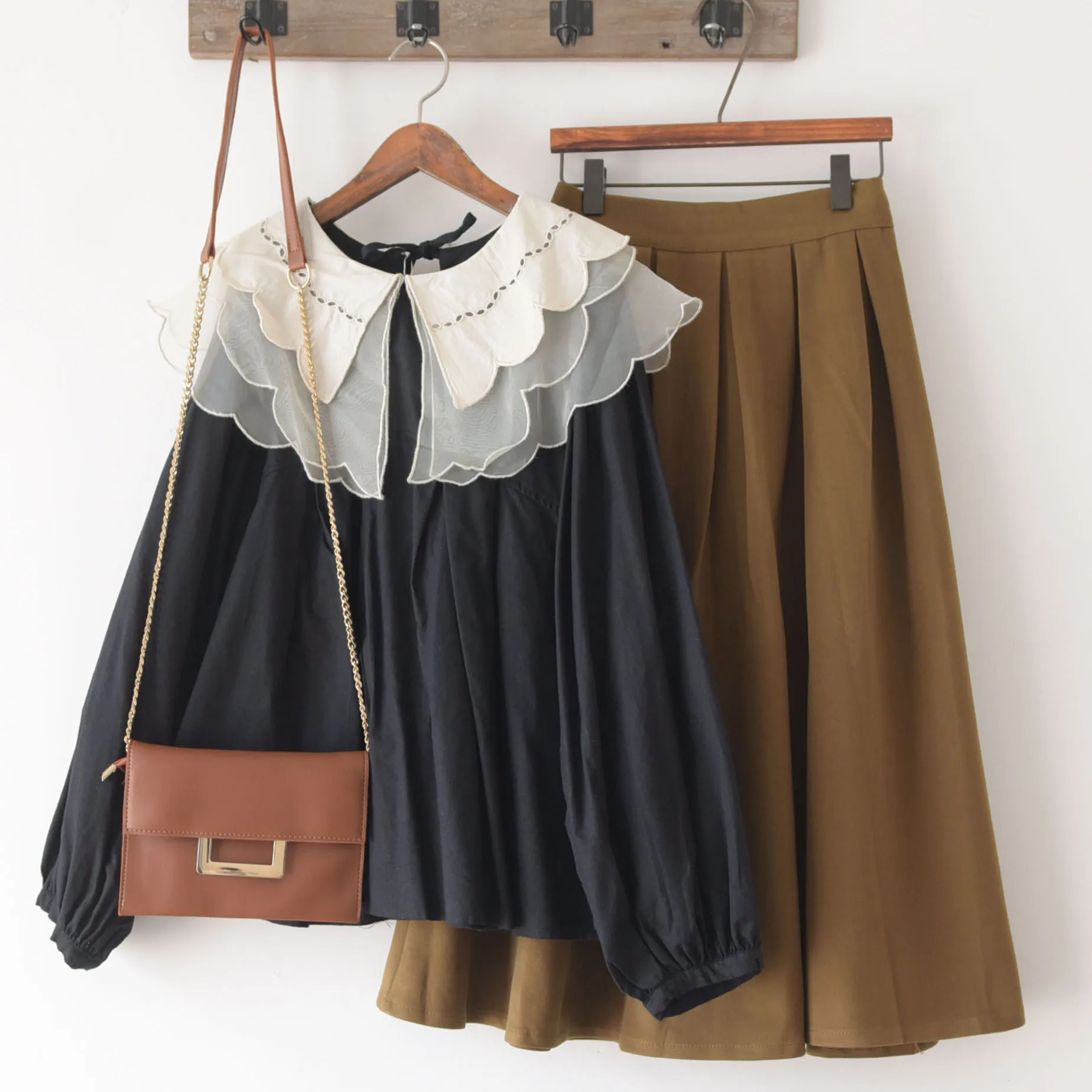 

Осеннее Новое Женское платье, большая воротник из органзы в стиле ретро, милая элегантная свободная трапециевидная хлопчатобумажная рубашка для кукол из конопли