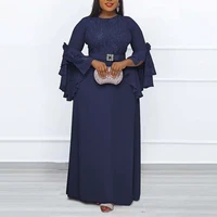 african women long dress elegant lace patchwork wedding guest classy fashion summer belted casual female chiffon maxi dresses