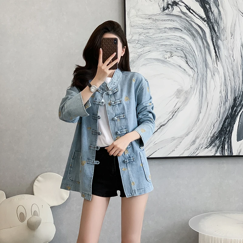 Женская джинсовая куртка повседневная ковбойская большого размера с длинным