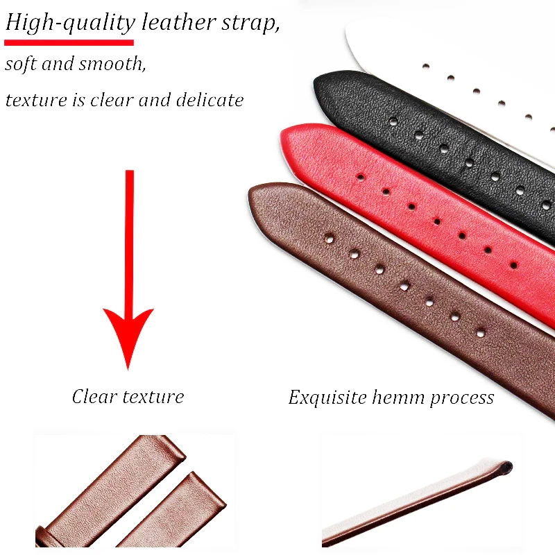 High quality Soft Watch Strap 8mm 10mm 12mm 14mm 16mm 18mm 20mm 22mm 24mm Genuine Leather Brown Red Pink Black Watchband