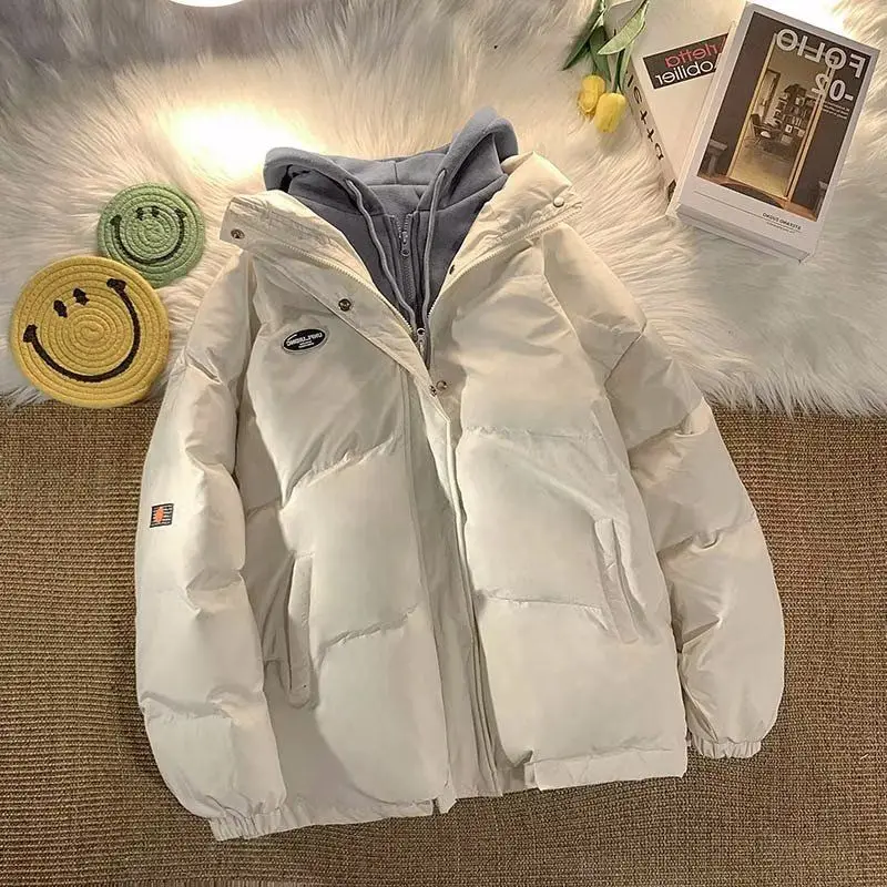

Зимняя теплая хлопковая одежда, женская имитация двух модных американских повседневных многофункциональных карманов на молнии, пуховая парная куртка с капюшоном, хлопок