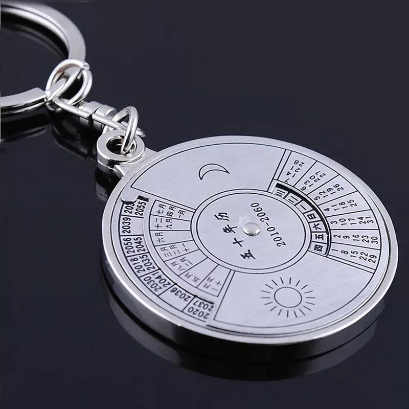 

1@# 50 Years Perpetual Zinc Alloy Calendar Keyring Keychain Silver Alloy Chain Ring Keyfob Chain OUtdoor 4.3CM