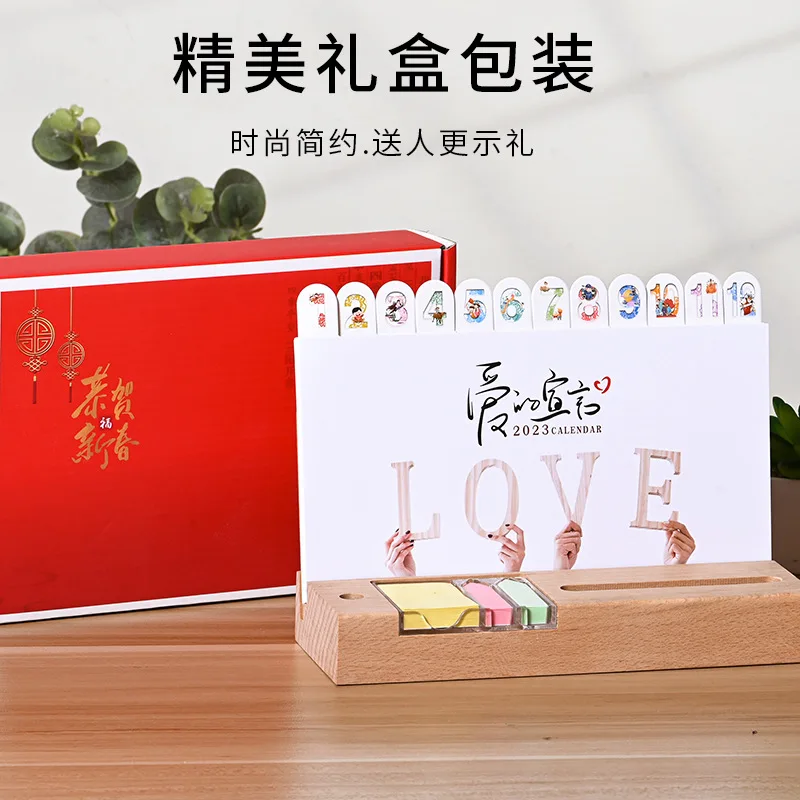 

Оптовая продажа, настольный календарь 2023, новая бронзовая деревянная печать, рекламные подарки, ежедневный календарь, индивидуальный логотип.