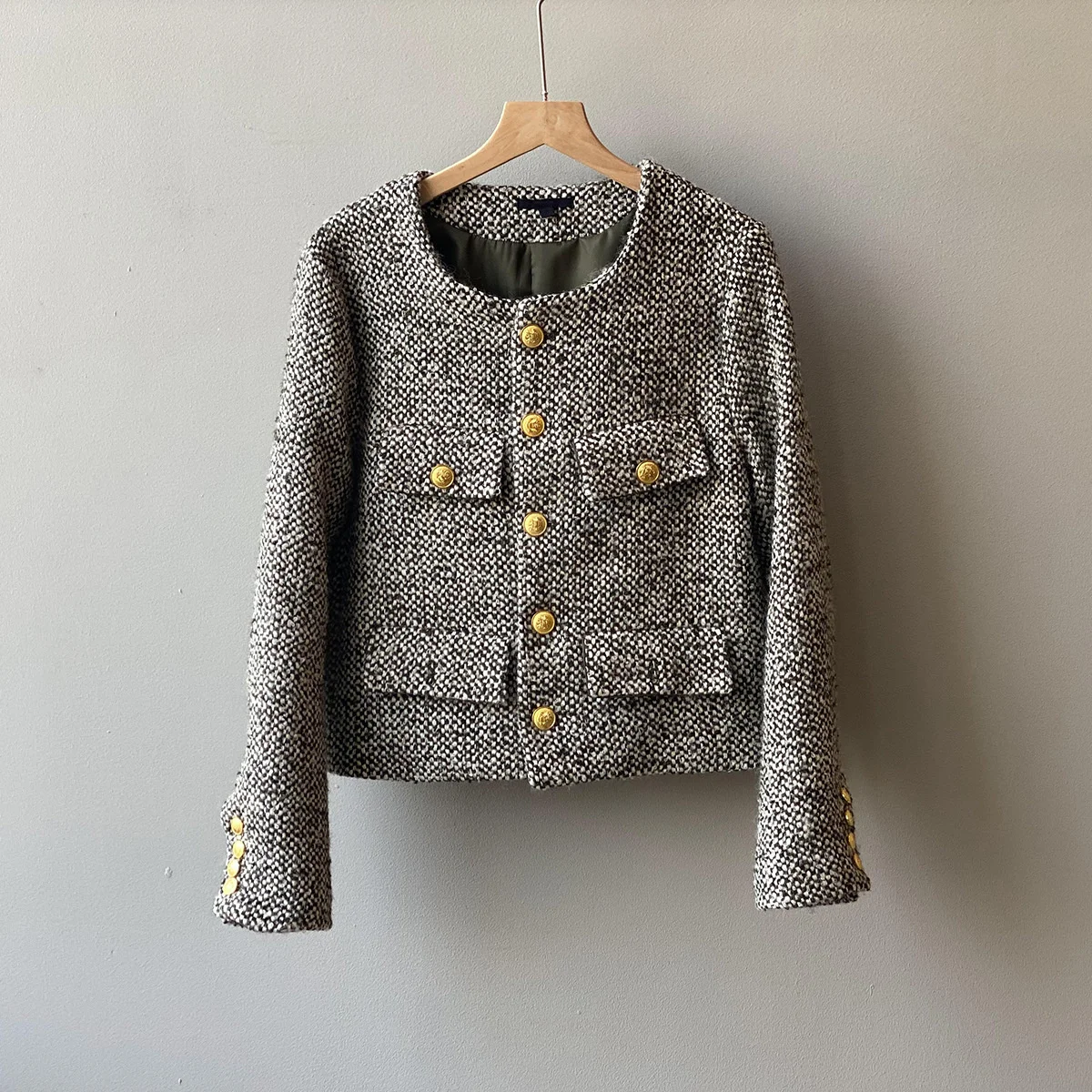 

Куртка женская короткая твидовая в стиле ретро, маленький пиджак с запахом, корейская мода во французском стиле, приталенный элегантный топ...