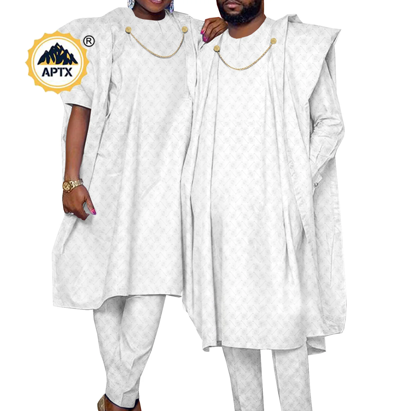 African Couples Clothes Bazin Riche Women&Men Jacquard Outfits 3 Pieces Sets Shirt and Pants and Vest Jackets Sets Y21C036