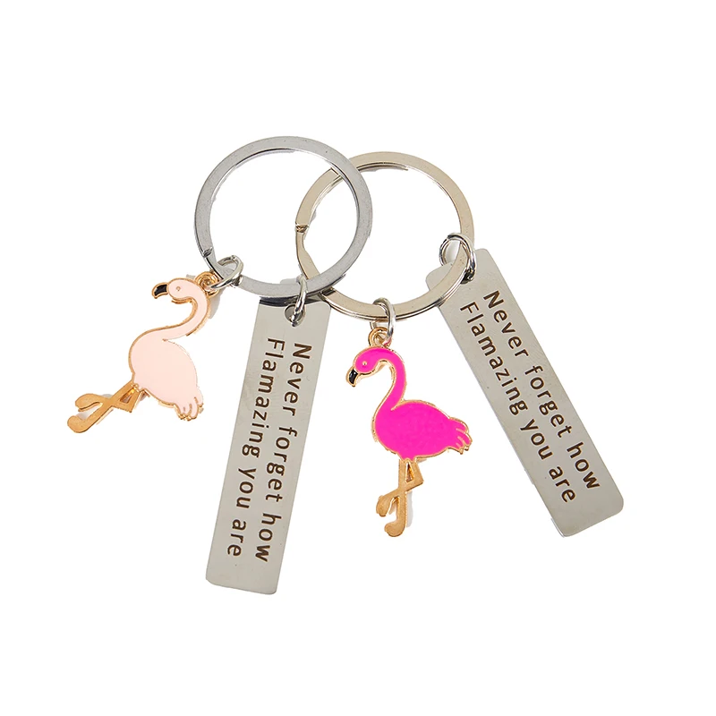 

Fashion Stainless Steel Flamingo Pendant Keychain Never Forget How Flamazing You Are Key Ring Creative Gift Velvet Bag