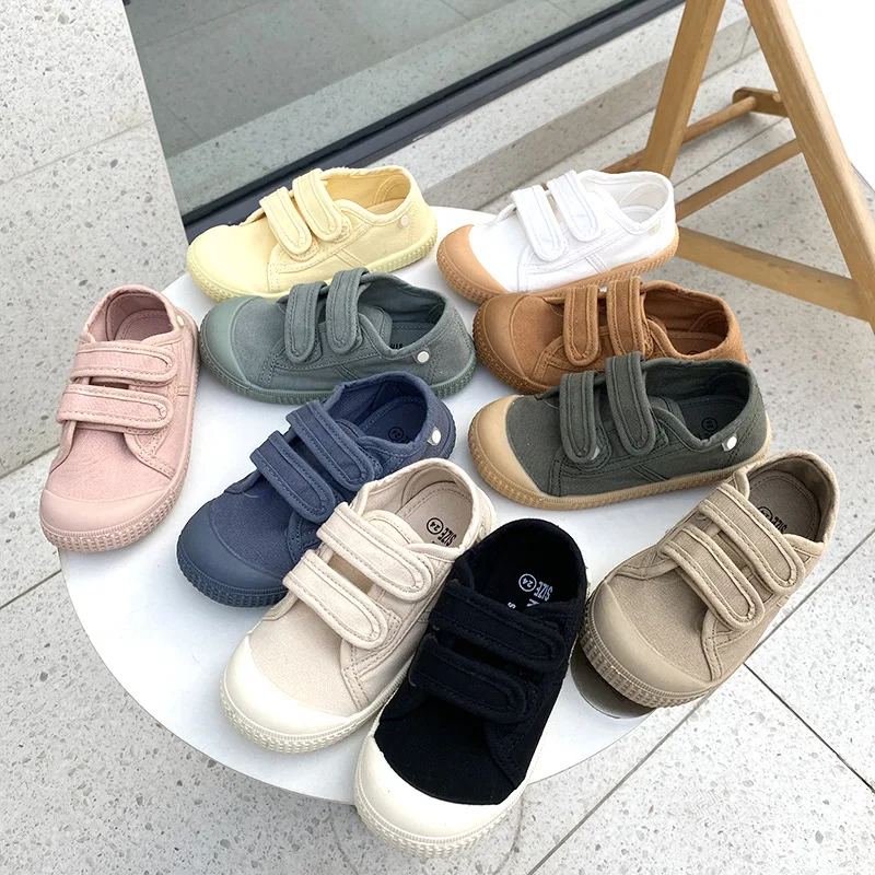 Unisex 2023 New All-match Child Girl Sneakers Flat Heel Children Shoes for Kids Boys Pupils Button Canvas Baby Shoes Kids
