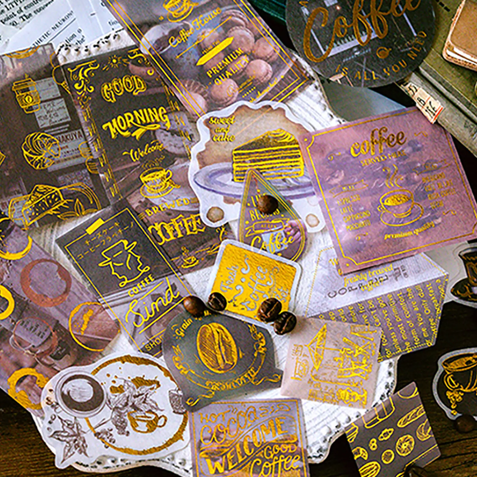 

60-Pieces Vintage Bronzing Stickers Gold Foil Stickers Set Decorative Planner Paper Stickers DIY Crafts Journaling Supplies For