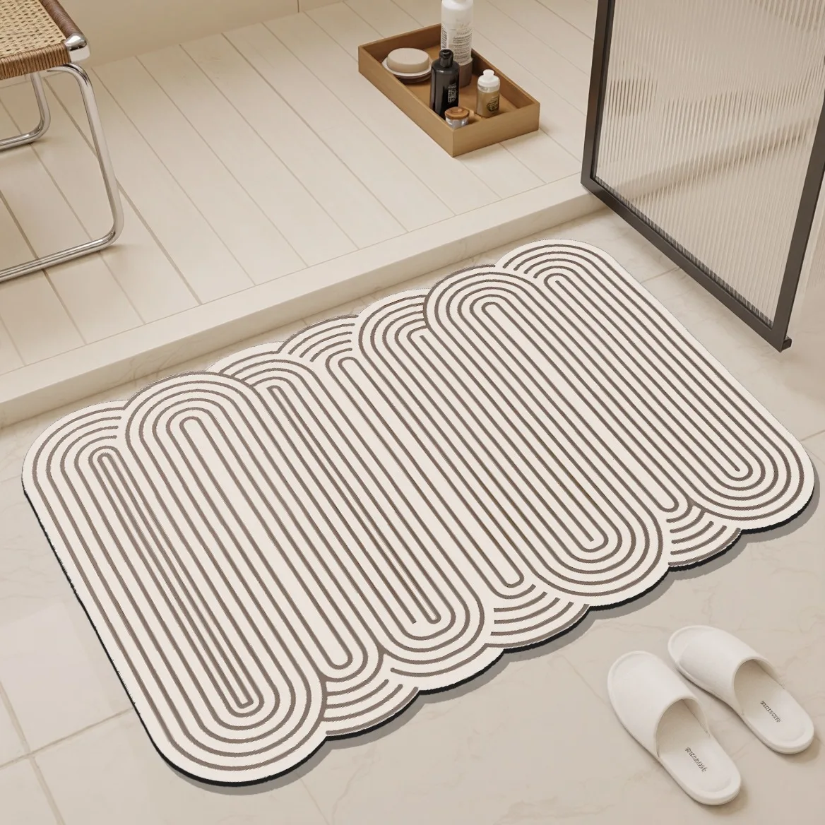 

ПВХ ковер для ванной синего цвета