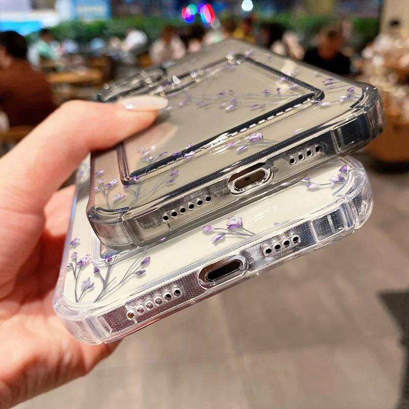 Чехол для iPhone 17 Pro Max с узором «Цветы сливы», прозрачный, с держателем для карт, для iPhone 11, 12, 13, 14, 15, 16 Pro Max, XS, X (art.: 3920db456418e) - 3920db456418e
