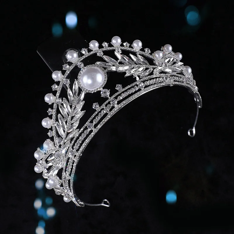 

Women's Crown Rhinestone Encrusted Tiara Princess Crown Pearl Large Headband