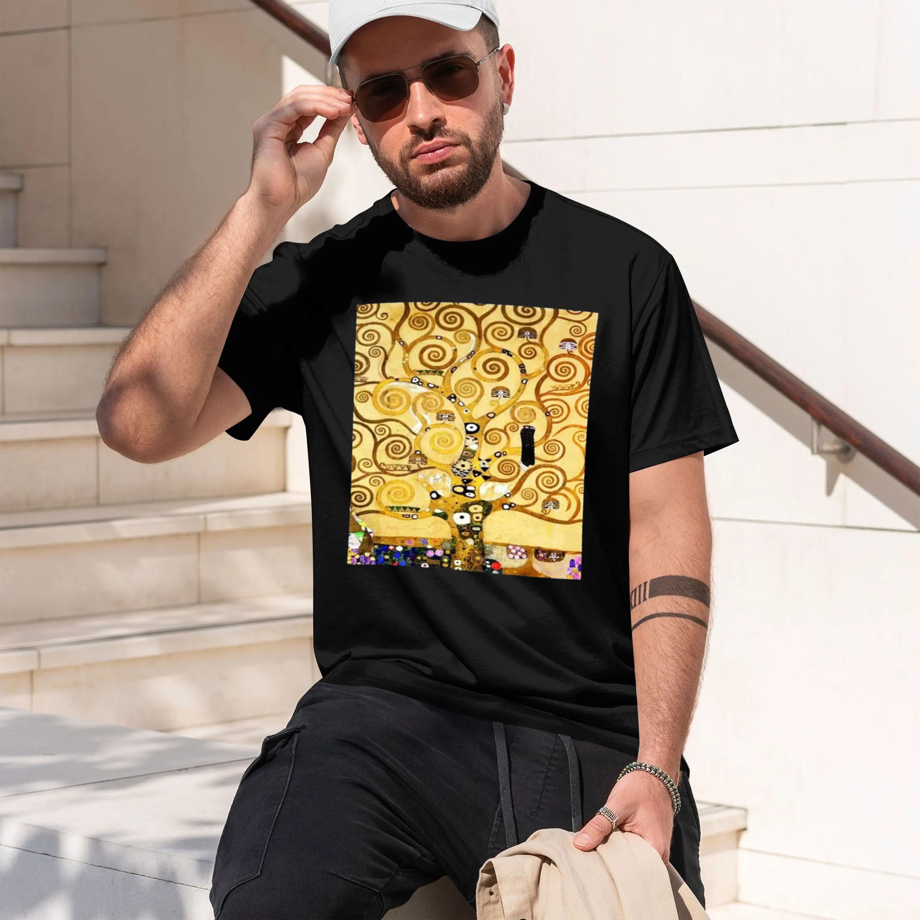 Фото Забавная мягкая мужская футболка Gustav Life, футболки Tree shirts Stoclet The Frieze, футболка Klimt 2026, новая модель, мужская футболка с коротким рукавом. №1