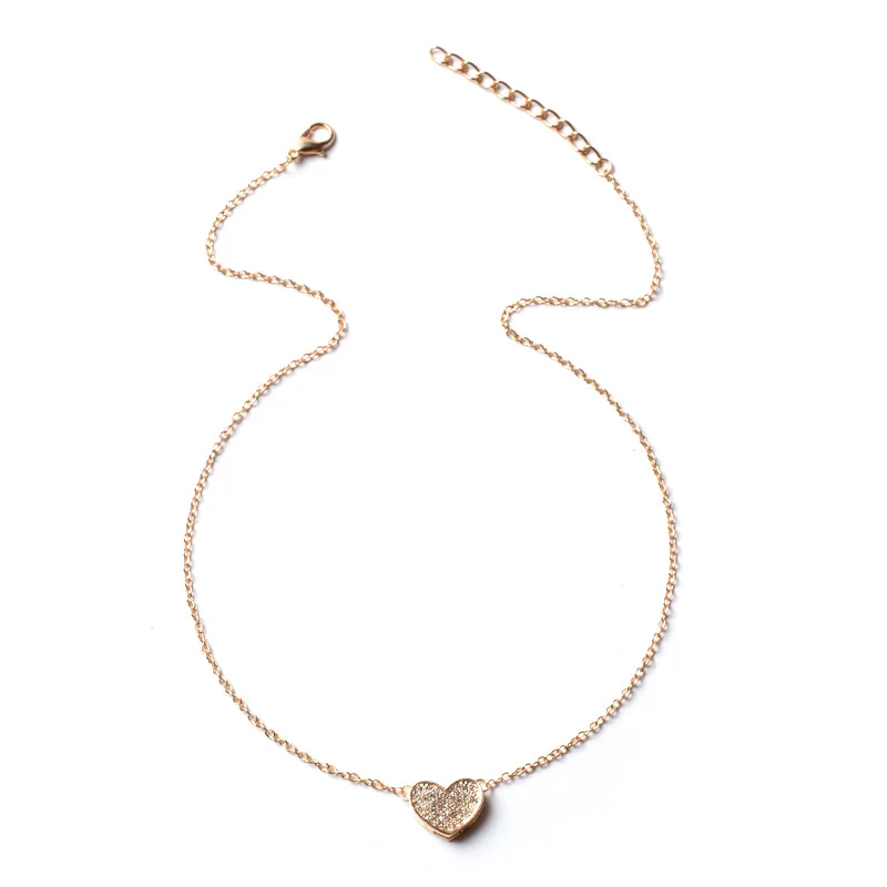 

Fashion Simple Zircon Love Pendant Clavicle Chain Necklace Gold Silver Color Choker Necklace For Women Pendant Jewelry Gift
