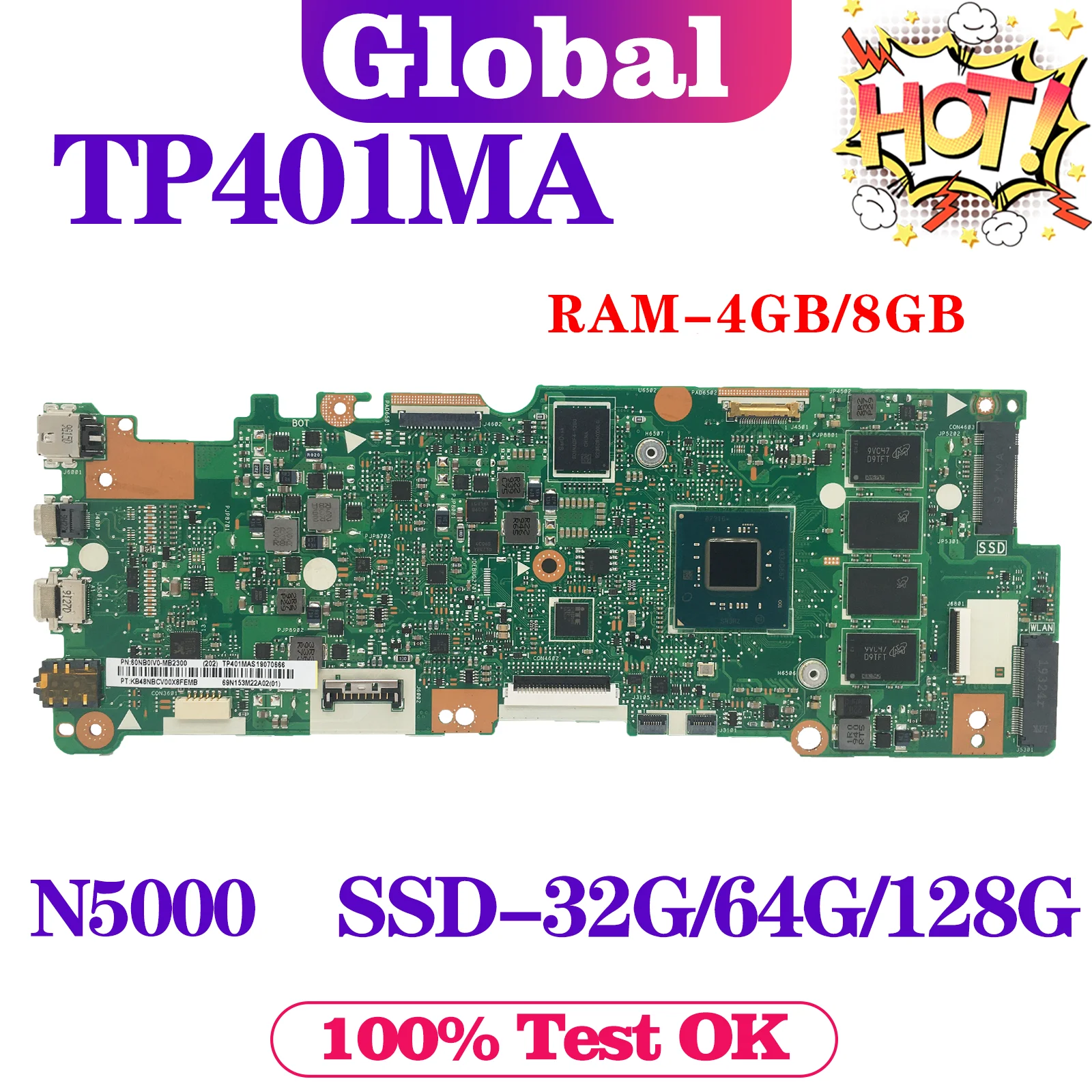 KEFU Mainboard TP401MA TP401MAS TP401MARB TP401MAR R406MA J401MA Laptop Motherboard N5000 4GB/8GB-RAM SSD-32G/64G/128G