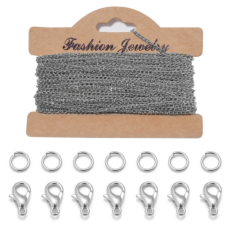 3m/Set Tail Extender Chain Link Chains With Jump Rings Lobster Clasps Jewelry Making Set Necklace DIY Materials |
