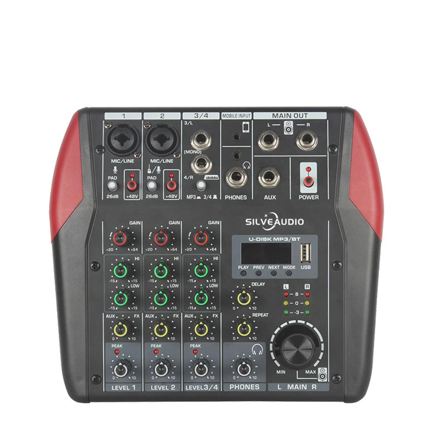 GAX-MU4 мини аудио микшер 2 полосы EQ Встроенный светодиодный DSP эхо-эффектор