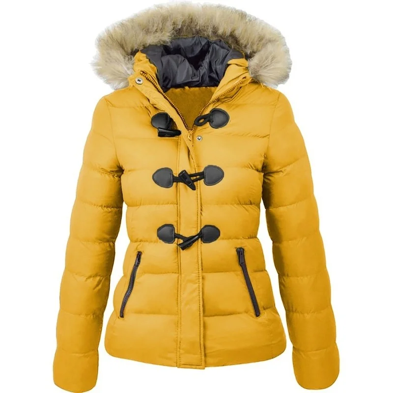Decoration Winter Models of Cotton-padded Jacket Women's Short Hooded Warm Jacket with Horn Buckle Women's Cotton-padded Jacket